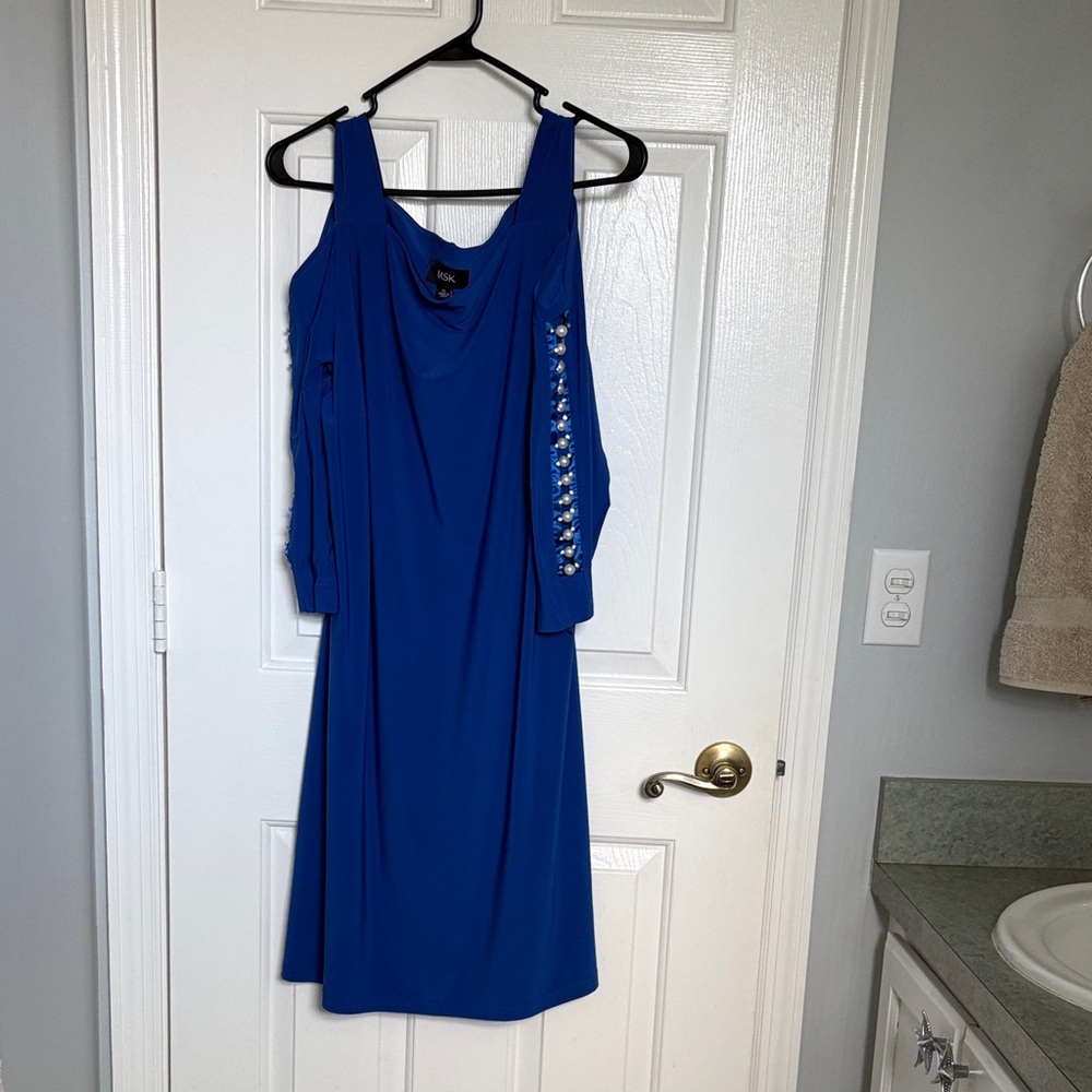 MSK Royal Blue Midi Dress with Embellished Sleeves